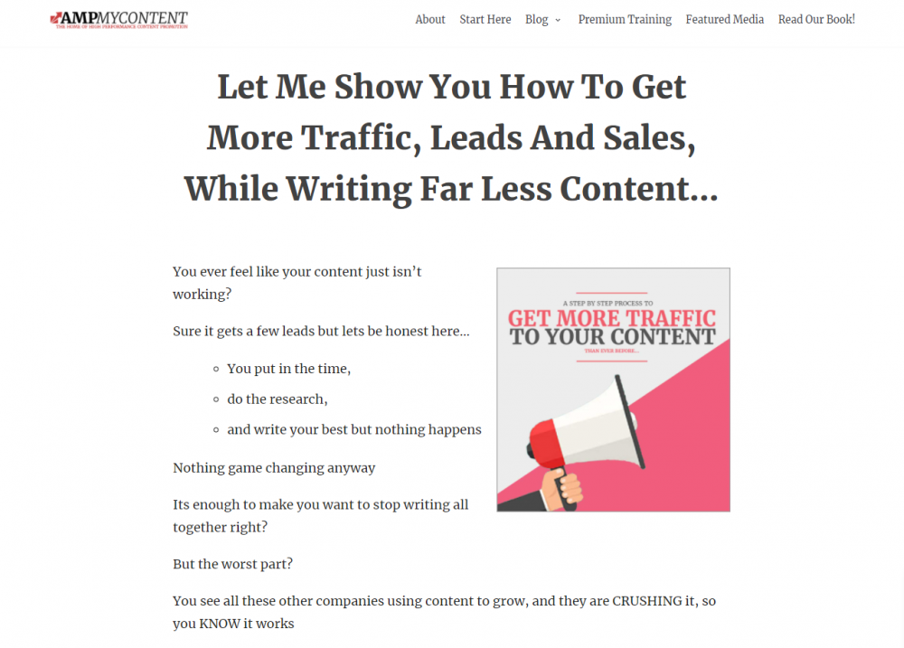 content marketing landing page example