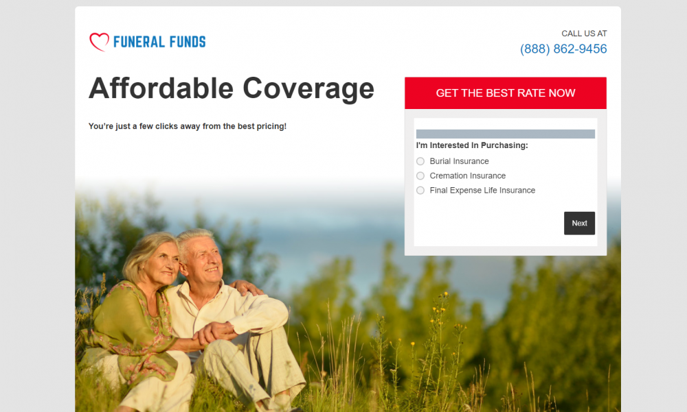 Funeral insurance landing page example