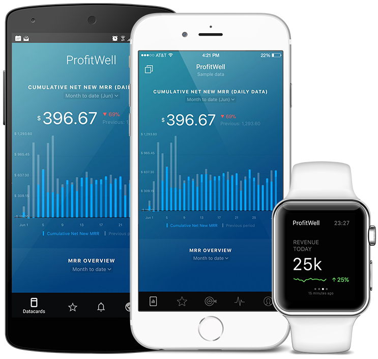 ProfitWell metrics and KPI visualization in Databox native mobile app